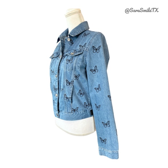 SAMANTHA SIPOS - Good Vibes Only - Embroidered Butterfly Denim & Leather Jacket - Picture 9 of 16